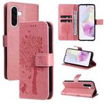 For Samsung Galaxy A36 5G / M56 5G Tree & Cat Embossed Pattern Flip Leather Phone Case(Pink)