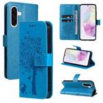 For Samsung Galaxy A36 5G / M56 5G Tree & Cat Embossed Pattern Flip Leather Phone Case(Blue)