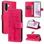 For Samsung Galaxy A36 5G / M56 5G Tree & Cat Embossed Pattern Flip Leather Phone Case(Rose Red)