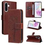 For Samsung Galaxy A36 5G / M56 5G Tree & Cat Embossed Pattern Flip Leather Phone Case(Coffee)