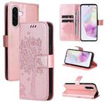 For Samsung Galaxy A56 5G Tree & Cat Embossed Pattern Flip Leather Phone Case(Rose Gold)