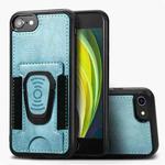 For iPhone 6 Magnetic Shockproof PU + TPU Case with Card Slot & Ring Holder(Blue)