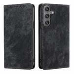 For Samsung Galaxy S25 5G RFID Anti-theft Brush Magnetic Leather Phone Case(Black)