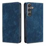 For Samsung Galaxy S25 5G RFID Anti-theft Brush Magnetic Leather Phone Case(Blue)