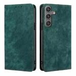 For Samsung Galaxy S25 5G RFID Anti-theft Brush Magnetic Leather Phone Case(Green)