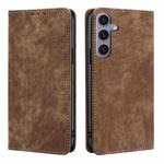 For Samsung Galaxy S25+ 5G RFID Anti-theft Brush Magnetic Leather Phone Case(Brown)