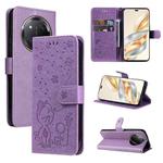 For Honor X9C 5G Global Cat Bee Embossing Pattern Shockproof Leather Case(Purple)