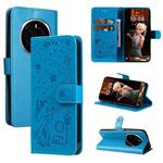 For Honor Magic7 Pro Cat Bee Embossing Pattern Shockproof Leather Case(Blue)