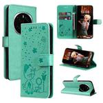 For Honor Magic7 Pro Cat Bee Embossing Pattern Shockproof Leather Case(Green)