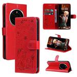 For Honor Magic7 Pro Cat Bee Embossing Pattern Shockproof Leather Case(Red)