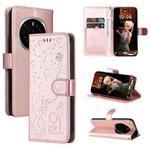 For Honor Magic7 Pro Cat Bee Embossing Pattern Shockproof Leather Case(Rose Gold)