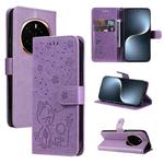 For Honor Magic7 Cat Bee Embossing Pattern Shockproof Leather Case(Purple)