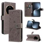 For Honor Magic7 Cat Bee Embossing Pattern Shockproof Leather Case(Grey)