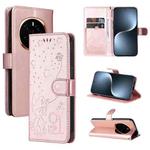 For Honor Magic7 Cat Bee Embossing Pattern Shockproof Leather Case(Rose Gold)