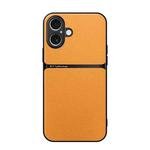 For iPhone 16 Litchi Leather Magnetic Full Coverage Shockproof Phone Case(Yellow)