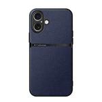 For iPhone 16 Litchi Leather Magnetic Full Coverage Shockproof Phone Case(Navy Blue)