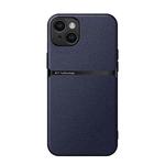 For iPhone 15 Plus Litchi Leather Magnetic Full Coverage Shockproof Phone Case(Navy Blue)