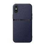 For iPhone X / XS Litchi Leather Magnetic Full Coverage Shockproof Phone Case(Navy Blue)