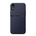 For iPhone XR Litchi Leather Magnetic Full Coverage Shockproof Phone Case(Navy Blue)