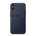 For iPhone XS Max Litchi Leather Magnetic Full Coverage Shockproof Phone Case(Navy Blue)