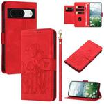 For Google Pixel 8a Tulips Embossed Leather Phone Case with Lanyard(Red)