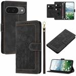 For Google Pixel 10 Tulips Embossed Leather Phone Case with Lanyard(Black)