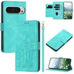 For Google Pixel 10 Pro XL Tulips Embossed Leather Phone Case with Lanyard(Green)