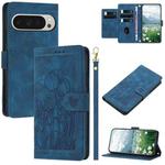 For Google Pixel 10 Pro XL Tulips Embossed Leather Phone Case with Lanyard(Blue)