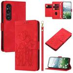 For Sony Xperia 1 VI Tulips Embossed Leather Phone Case with Lanyard(Red)