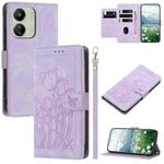 For Redmi 13C 4G / 5G Tulips Embossed Leather Phone Case with Lanyard(Purple)