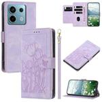 For Redmi Note 13 5G Tulips Embossed Leather Phone Case with Lanyard(Purple)