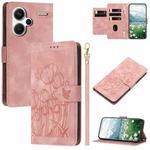 For Redmi Note 13 Pro+ 5G Tulips Embossed Leather Phone Case with Lanyard(Pink)