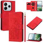 For Redmi Note 14 4G 164.84mm Tulips Embossed Leather Phone Case with Lanyard(Red)