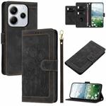 For Redmi Note 14 4G 164.84mm Tulips Embossed Leather Phone Case with Lanyard(Black)