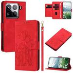 For Xiaomi 15 Pro Tulips Embossed Leather Phone Case with Lanyard(Red)