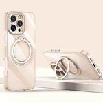 For iPhone 16 Pro Gear Plating PC 360 Ring Holder Magsafe Phone Case(Transparent Copper)