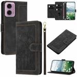 For Motorola Edge 5G 2024 Tulips Embossed Leather Phone Case with Lanyard(Black)