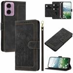 For Motorola Edge 50 Fusion Tulips Embossed Leather Phone Case with Lanyard(Black)