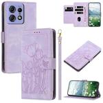 For Motorola Edge 50 Pro Tulips Embossed Leather Phone Case with Lanyard(Purple)