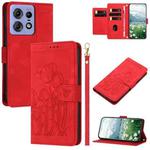 For Motorola Edge 50 Pro Tulips Embossed Leather Phone Case with Lanyard(Red)