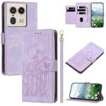 For Motorola Edge 50 Ultra Tulips Embossed Leather Phone Case with Lanyard(Purple)