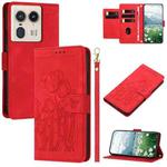 For Motorola Edge 50 Ultra Tulips Embossed Leather Phone Case with Lanyard(Red)