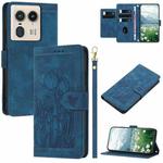 For Motorola Edge 50 Ultra Tulips Embossed Leather Phone Case with Lanyard(Blue)