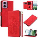 For Motorola Moto G 5G 2024 Tulips Embossed Leather Phone Case with Lanyard(Red)