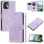 For Motorola Moto G14 / G54 Tulips Embossed Leather Phone Case with Lanyard(Purple)