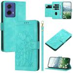 For Motorola Moto G85 Tulips Embossed Leather Phone Case with Lanyard(Green)