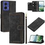 For Motorola Moto G85 Tulips Embossed Leather Phone Case with Lanyard(Black)