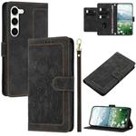 For Samsung Galaxy S23+ 5G Tulips Embossed Leather Phone Case with Lanyard(Black)