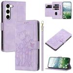 For Samsung Galaxy S23 5G Tulips Embossed Leather Phone Case with Lanyard(Purple)