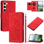 For Samsung Galaxy S23 5G Tulips Embossed Leather Phone Case with Lanyard(Red)
